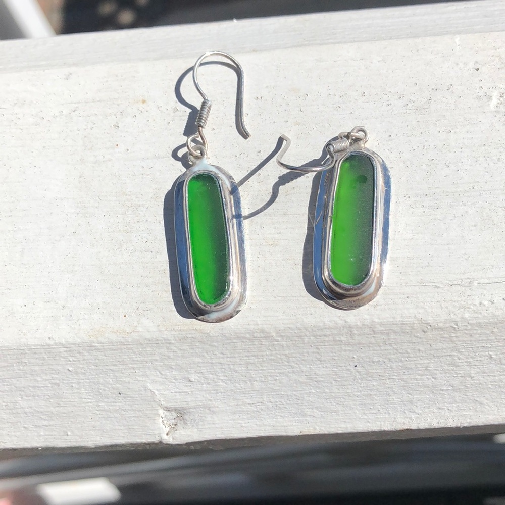 Sea glass and sterling earrings